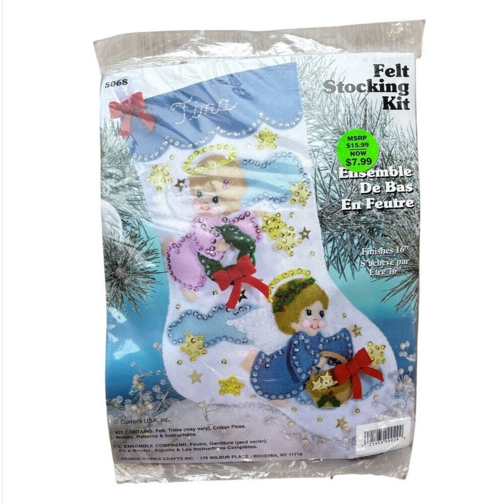Current USA Christmas Angels Felt Stocking Kit 16" Sequins Vintage DIY 5068
